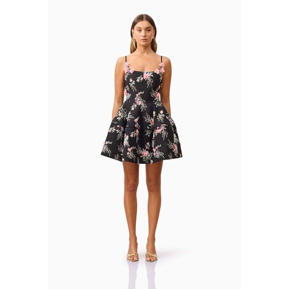 ELLIATT Gaia Floral Mini Dress in Black Birthday Party Cocktail size S NWT $550 - Picture 3 of 7